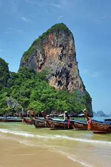 Boats: Long Tailed Boats on Railay Beach, Krabi, Thailand