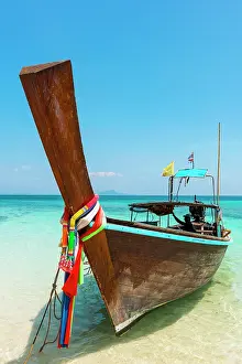 Decorated: Longtail boat, fishing boat, wooden boat, boat