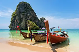 Decorated: Longtail boat, fishing boat, wooden boat, boat