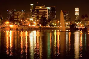 Illuminating: Los Angeles - at night - reflections in park's