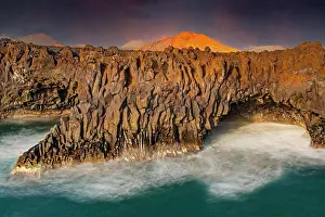 Lanzarote: Los Hervideros, lava rock coast in last light at