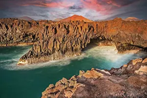 Lanzarote: Los Hervideros, lava rock coast in last light at
