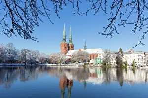 Trave: Luebeck Cathedral in winter - Hanseatic town Luebeck