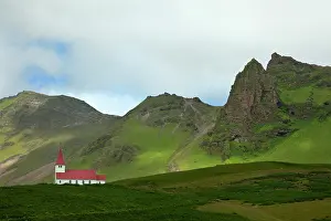 Worship: Lutheran Church and mountains, Iceland