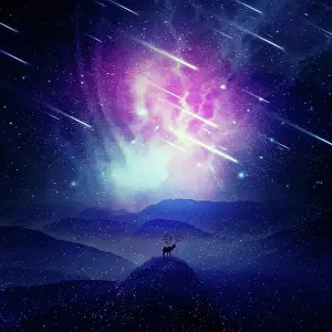 Campanula: Majestic deer with long horns as tree branches stand