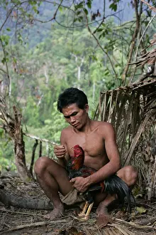 Peoples: Man and cock Tau't Batu Palawan Philippines