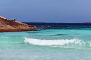 Fisher: Man fishing from the rocks, Esperance, Western Australia