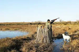 Guns: Man - hunting with dog