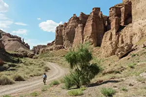 Incidental: Man walking on the road, Valley of Castles, Sharyn