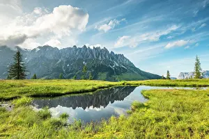 Pongau: Mandelwand reflected in lake, Mandlwcnde, Hochknnig