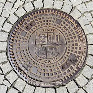 Metal: Manhole cover with coat of arms of Zwickau