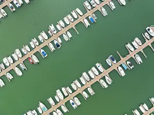 Port: Marina wharves at the river mouth of the Piedras