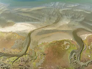 Sand Deposit: Marshes and streams at low tide in the Walvis Bay Lagoon