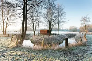 Drentsche: Meander in farmland with farm shed and horses