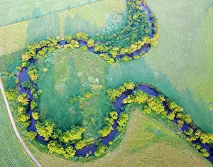 Sinuosity: Meandering river Fulda, aerial view, near Mengshausen
