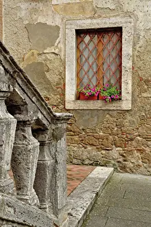 Railing: Medieval stone railing and window, Monteriggioni