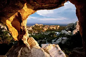 Hilltop: Medieval village of Les Baux viewed through