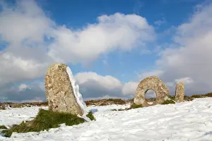 Neolithic: Men an Tol - ancient monument - in snow
