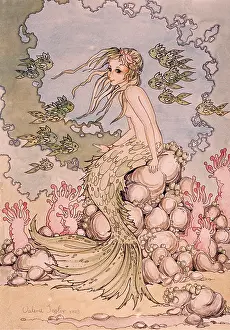 Valerie & Ron Taylor: MERMAID PAINTING - SITTING ON ROCKS