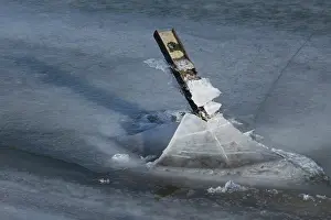 Sticking: Metal pole protrudes out of the ice, The Netherlands