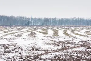 Beacon: Middle Age track roads in snow through heathland
