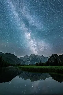 Starry: Milky Way over Almsee, Reflection, Totes Gebirge