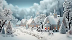 Generated: Miniature holiday christmas decorated town and snowy