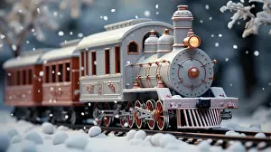 Generated: Miniature locamotive train set in A snowy christmas