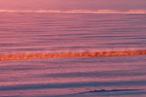 Formed: Mist formed over the open water due to temperature differenc