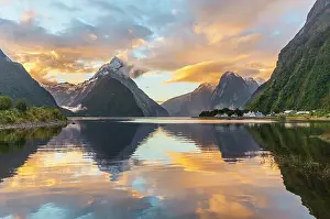 Howse: Mitre Peak reflecting in the water, sunset, Milford