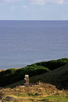 Moai: Moai on Ahu Ature Huki. Anakena Bay. Easter Island