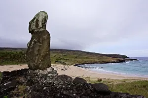 Moai: Moai on Ahu Ature Huki. Anakena Bay. Easter Island