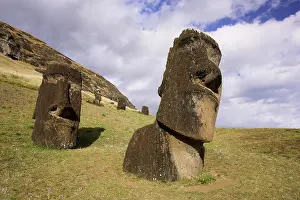 Quarry: Moais in the quarry of Rano Raraku volcano. Easter