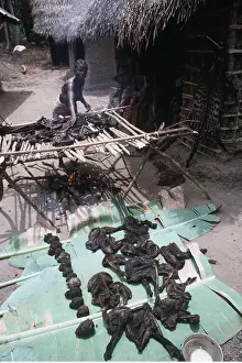 Meat: Monkey meat (bush meat) being laid out to dry