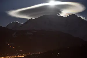 Mystery: Mont Blanc massif with cap cloud lit by the moon