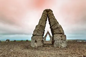 Gates: Monumental stone gates in barren landscape, Arctic