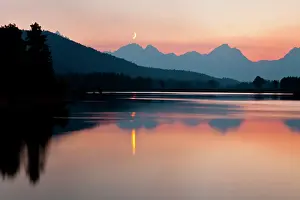 Jackson: Moon on Jackson Lake and Grand Teton Mountains