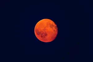 Rising: Full Moon - rising above horizon, coloured orange