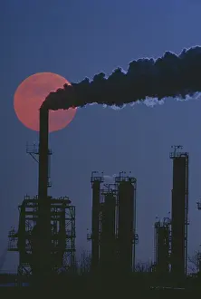 Stacks: Full Moon Behind Smoke Stacks