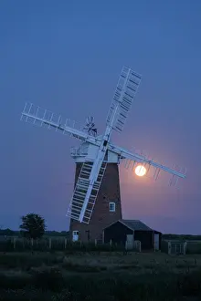 Broads: Moonrise at Horsey Mill - Norfolk Broads UK