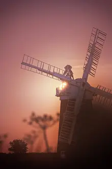 Broads: Moonrise at Horsey Mill - Norfolk Broads UK