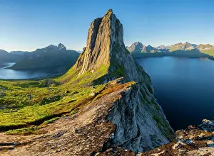 Segla: Morning atmosphere, steep mountain Segla, fjord