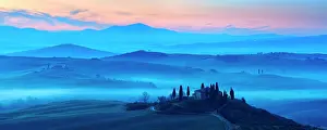 Hour: Morning atmosphere in Tuscany, hilly landscape with