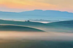 Hour: Morning atmosphere in Tuscany, hilly landscape with