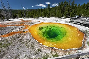 Geysers: Morning Glory Pool - and tourist Upper Geyser Basin