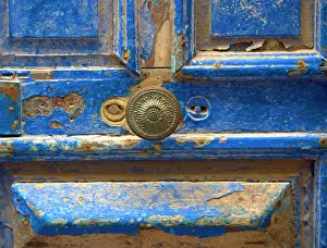 Chipped: Morocco - close-up of chipped blue door & handle