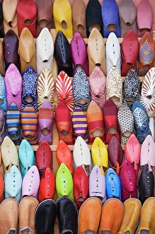 Stalls: Morocco - Displayed shoes in a shop in the souks of