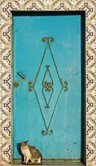 Ceramic: Morocco - Door typically painted in blue and fraimed