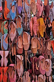Shoes: Morocco - market stall selling traditional shoes