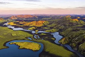 Mosses: Mossy landscape and lakes at sunrise